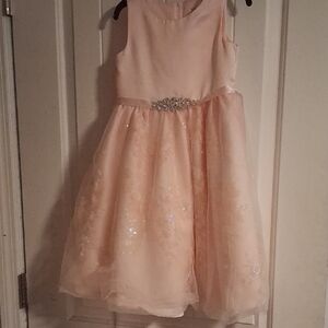Rare Editions Blush Pink Sparkle Formal Dress with Jeweled Waistband